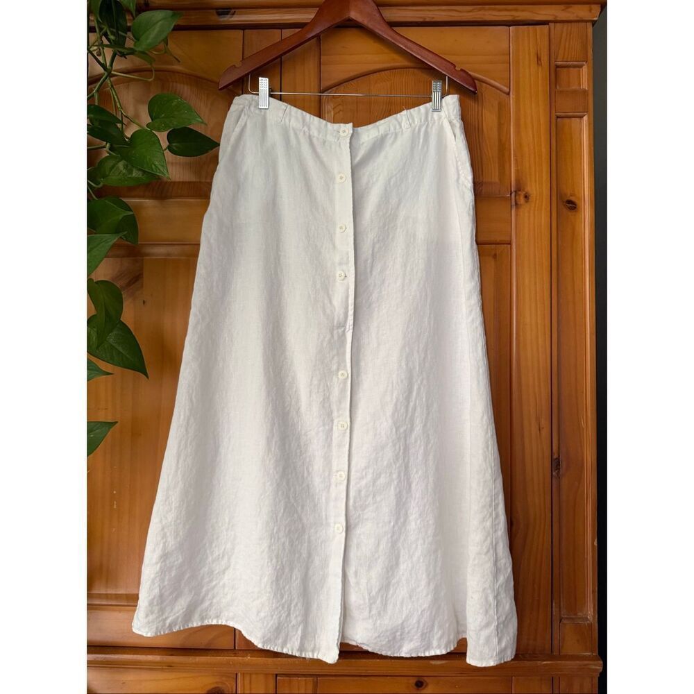 Autograph New York White Linen Button-Front Midi Skirt Size 12 - Picture 5 of 12